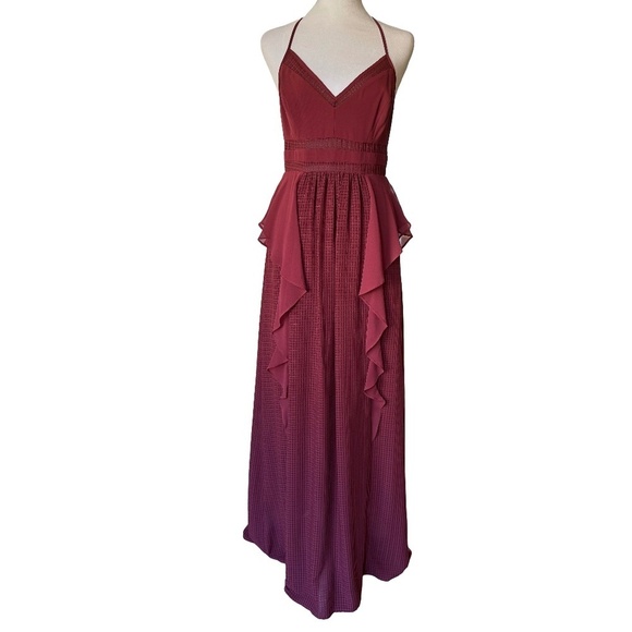 BCBG Generation Ruby Wine Ruffle Maxi Dress Size 4 - Picture 1 of 9